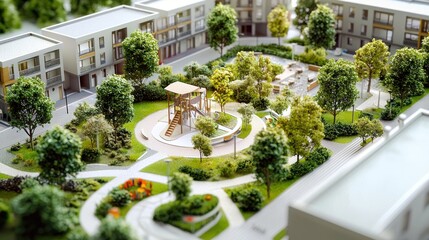 Modern Residential Complex Architectural Model with Playground