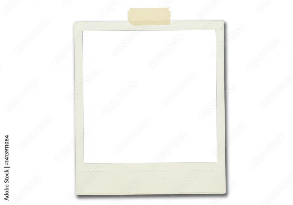 Aufkleber a blank polaroid frame is taped to a white background with a shadow underneath it on the surface