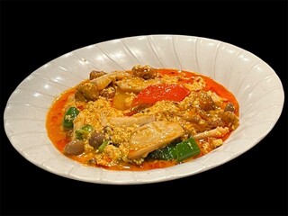 a photo of a food on black background