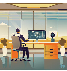 Modern Analyst Working at Smart Digital Interface in a Minimal Office Setup

