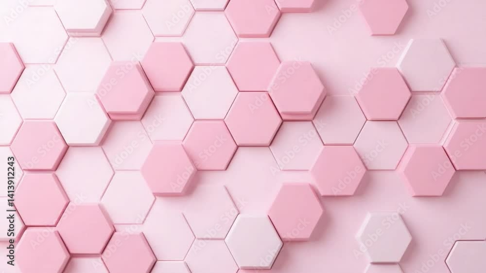 Poster colorful hexagonal pattern in soft pink and white, abstract geometric design with modern aesthetic f