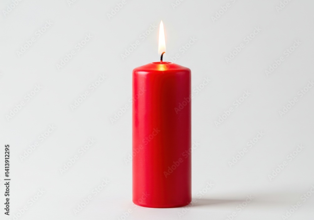 Poster a single red candle burning brightly on a white background creating a simple yet elegant image look