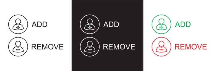 Add and remove  button icons. Plus minus circular icon. Vector for websites, mobile interfaces, presentations, banner, visual branding etc. Vector illustration. isolated on white and black background.