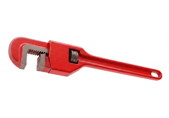 Red Pipe Wrench Tool Close-up on White Background
