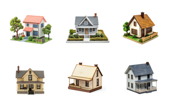 Collection of Minimature American house isolate on transparent background