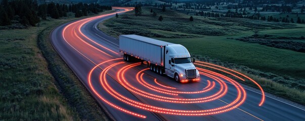Autonomous truck on a winding road