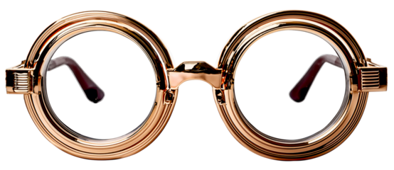 glasses with round and thick frame in brown color isolated on white background