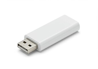 A close up shot of a white usb drive on a white background in a studio setting for product photography