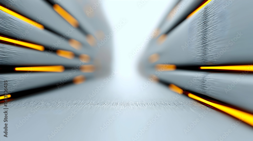 Poster a futuristic corridor with illuminated lines creating a sense of depth and perspective, blending tec