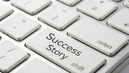 A close-up of a keyboard featuring a key labeled "Success Story," symbolizing achievement and motivation in a digital context.