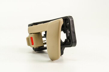 Inner Cabin Car Door Handle Assembly with off-white backround, Beige Plastic with Black Base, Industrial design reference
