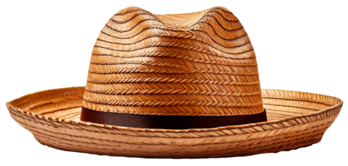 straw hat with curved brim shape isolated on white background