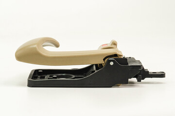 Inner Cabin Car Door Handle Assembly with off-white backround, Beige Plastic with Black Base, Industrial design reference