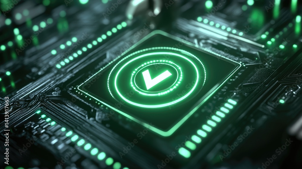 Poster abstract digital signature verification with blockchain seal on glowing screen