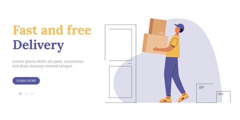  Landing page with courier holding a parcel boxes