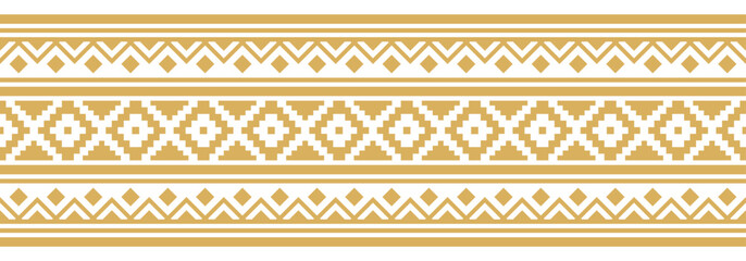 Gold ethnic ornament with geometric tribal border pattern.