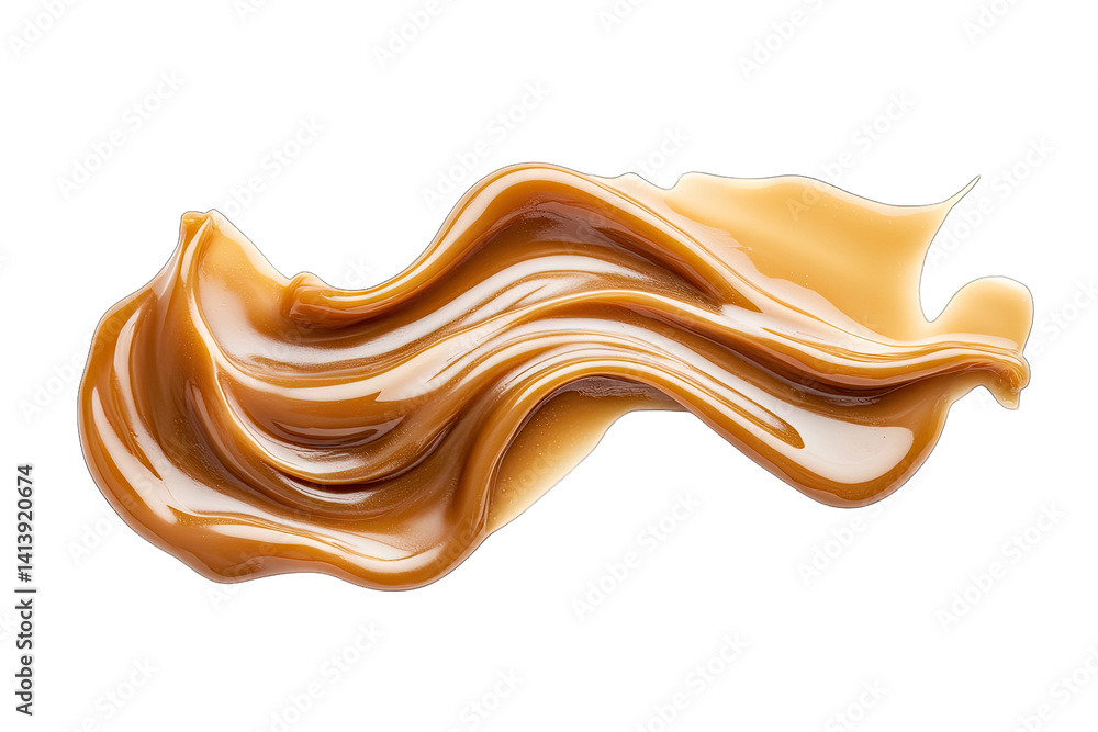 Poster a smooth glossy swirl of caramel-like substance emphasizing its rich texture and appealing color it 