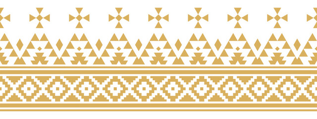 Gold ethnic ornament with geometric tribal border pattern.