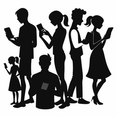 A black and white image of people walking and texting on a white background | Premium AI-generated vector
