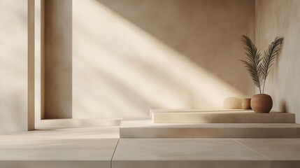 Fototapeta premium A minimalist approach to traditional ceramic tiles, featuring neutral earth tones, soft gradients, subtle hand-pressed indentations