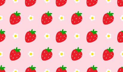 Seamless pattern with cute strawberry.