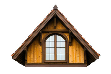 Obraz premium a wooden gable end featuring an arched window showcasing a warm rustic design the structure emphasizes craftsmanship and traditional architecture ideal for aesthetic appreciation or home design inspir