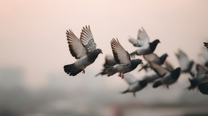 Obraz premium Majestic Pigeons in Flight at Dusk Birds Nature Wildlife Photography