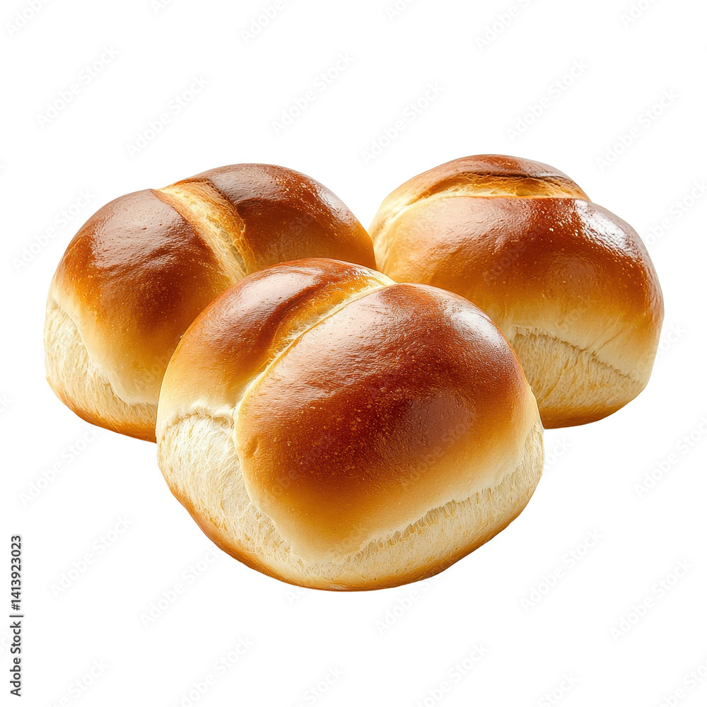 Poster freshly baked plain kaiser rolls displayed on a clean transparent background for culinary use, plain