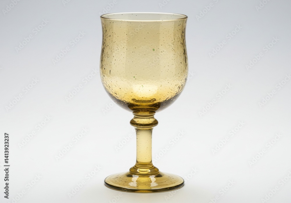 Poster a single yellow glass goblet with a stem and base on a white background in a studio setting