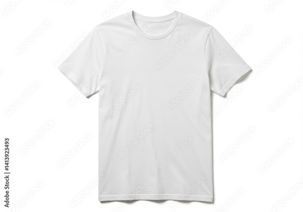 Poster a plain white t shirt is displayed on a white background in a studio setting with soft lighting