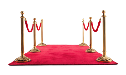 Red carpet with golden Stanchions isolate on transparent background