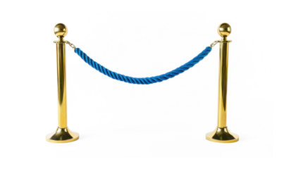 Golden Stanchion with blue rope isolate on transparent background