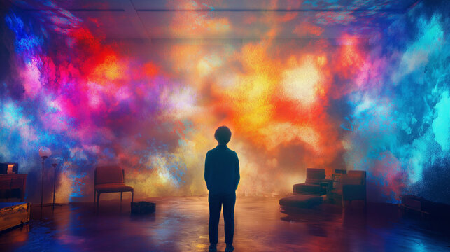Derealization anxiety awareness. Disorder therapy. Mental symptom. Conceptual image depicting derealization and isolation in a surreal setting.