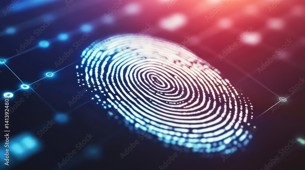 Poster digital fingerprint hovering over secure cloud interface, representing digital id