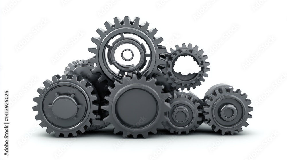 Poster digital gears meshing with cloud and code icons, symbolizing transformation infrastructure
