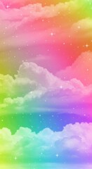 Colorful Clouds with Stars Background in Pastel Rainbow Colors