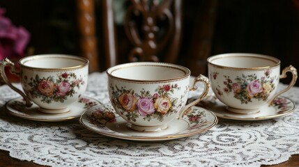 Floral Teacups and Saucers