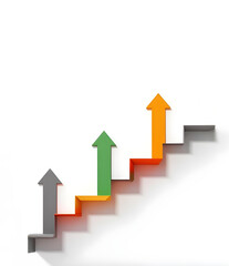 Red 3d arrow up on a business graph signifies growth and success