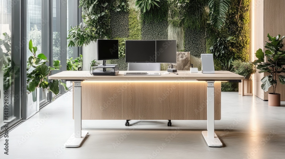 Poster efficient work-from-home desk setup with cable management and ambient desk lighting