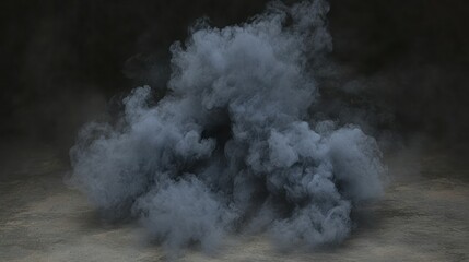 Dense grey smoke cloud on a dark surface