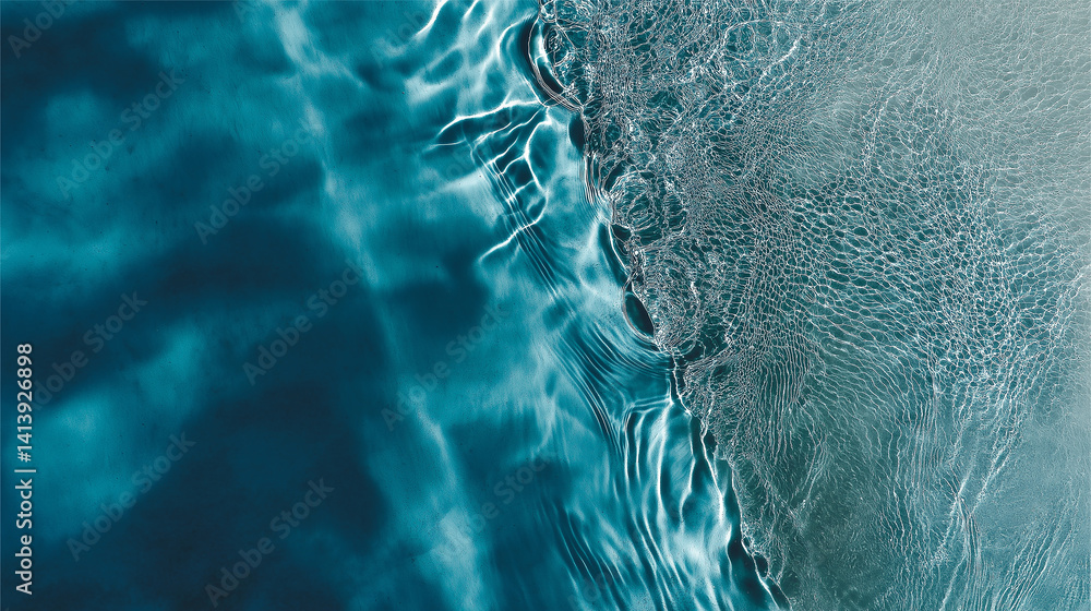 Poster Turquoise water surface with gentle ripples creating a relaxing pattern