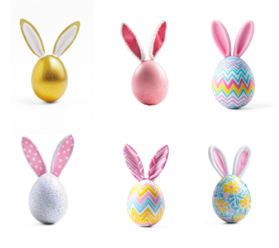Collection of Easter egg with Bunny Ears headband, easter concept isolate on transparent background - Powered by Adobe
