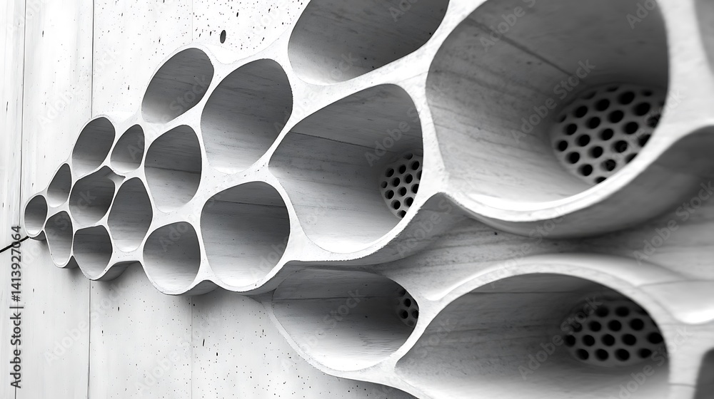 Poster modern architectural facade with honeycomb pattern in grayscale tones