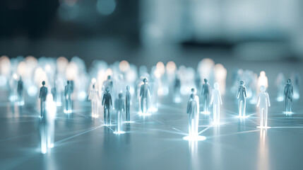 A Crowd of Abstract Human Figures Illuminated on a Networked Surface, Representing Connection, Community, and Digital Interaction in a Modern Context.