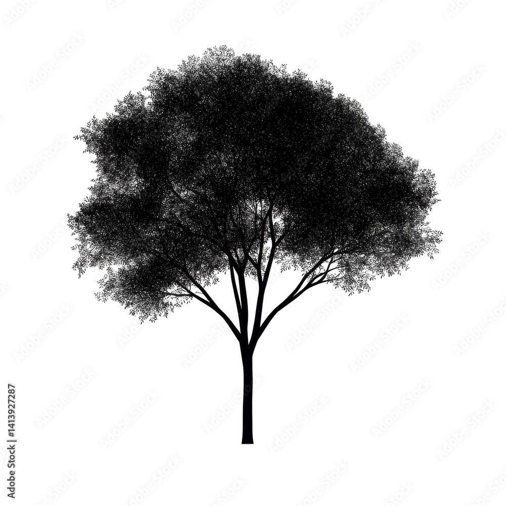Poster silhouette of a solitary tree isolated on a transparent background for design and artistic use, silh