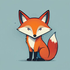 Fototapeta premium Serene Cartoon Fox Sitting Calmly against Muted Blue Background