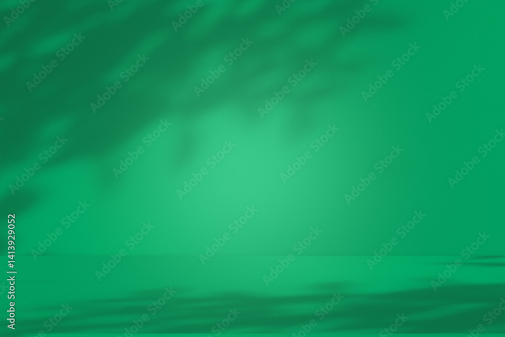 Aufkleber Wall interior background, studio and backdrops show products. with leaf shadow from window color green and white. background for text insertion and presentation of product	
