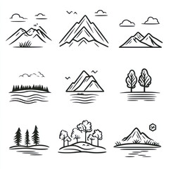 set of icons of mountains