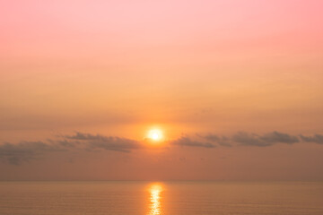 Panoramic view of the skyline and sea . The sun rises in the morning sky with colorful clouds. and beautiful cloud patterns In the soft light of the morning	
