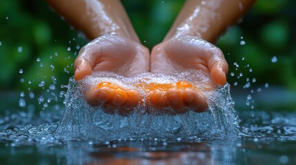 Fototapeta premium Hands in Water for Prayer and Purification Ritual